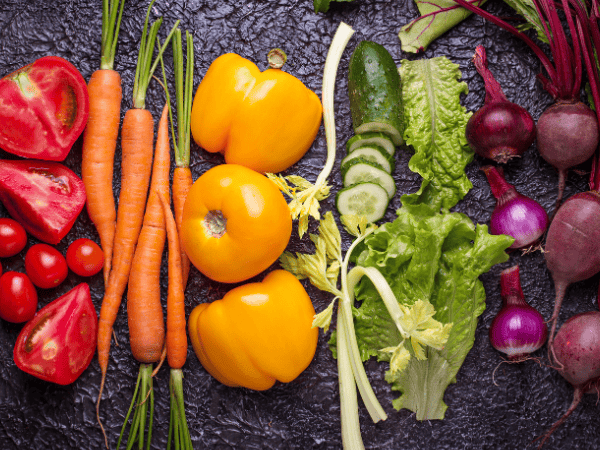 mixed vegetables arranged by colour